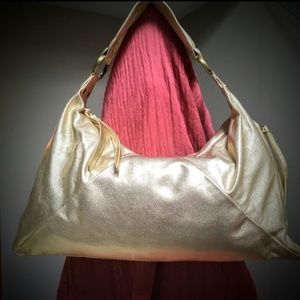 🆕 HOBO INTERNATIONAL Cool Gold Leather Zip Bag